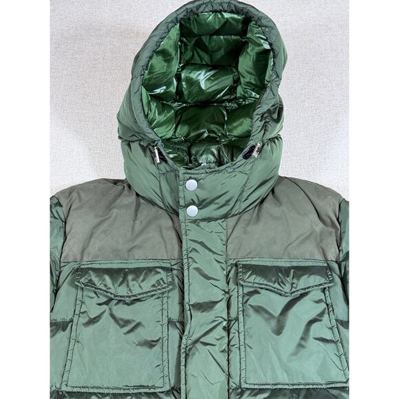ADD Men 40 Green Duck Down Hooded Puffer Jacket Zip Snap Front Long Sleeve Warm - Picture 12 of 15